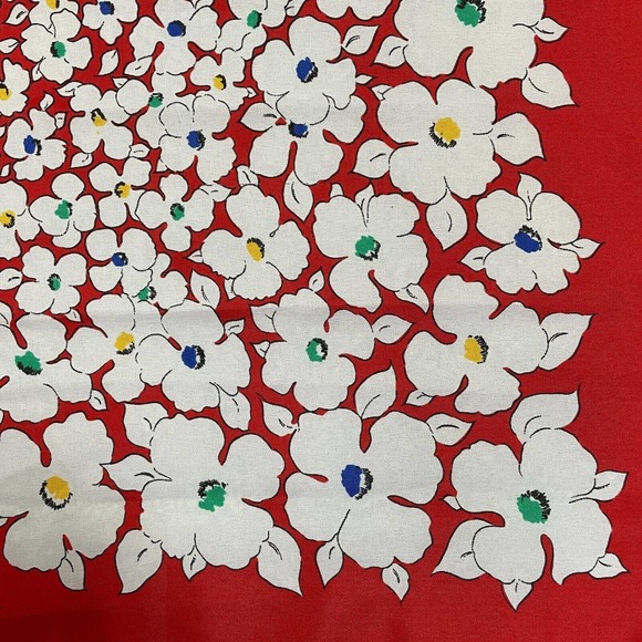 Vintage Square Scarf Red White Floral Print Large 30" Hair Scarf Kerchief Neck - Picture 2 of 5